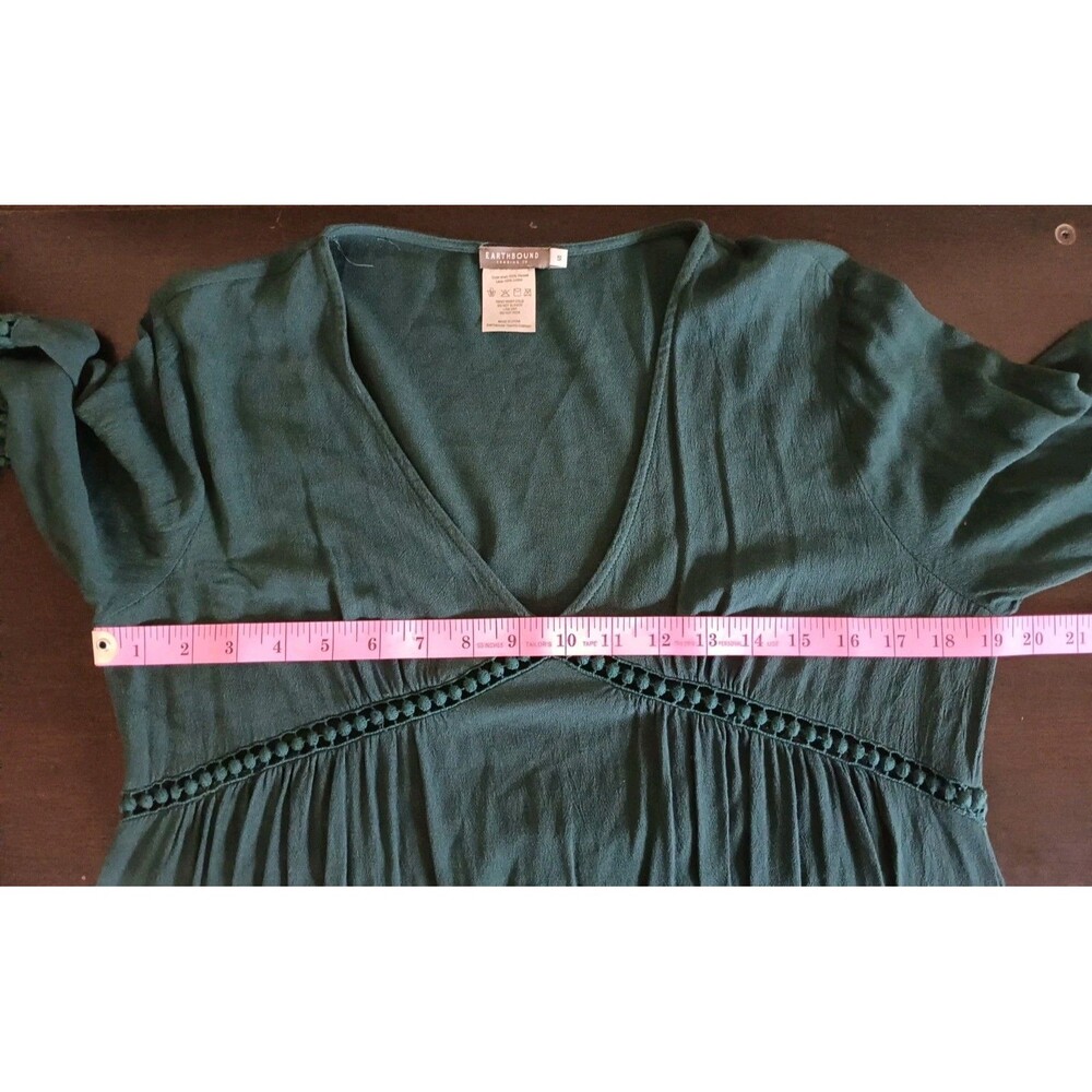 Earthbound Trading Co Women’s Size Small Emerald Green Boho Lagenlook Dress - Picture 6 of 7